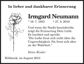 Todesanzeige von Irmgard Neumann von saarbruecker_zeitung