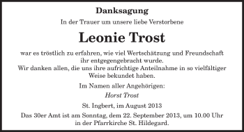 Todesanzeige von Leonie Trost von saarbruecker_zeitung