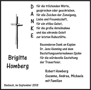 Todesanzeige von Brigitte Homberg von saarbruecker_zeitung