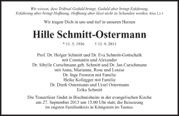 Todesanzeige von Hille Schmitt-Ostermann von saarbruecker_zeitung