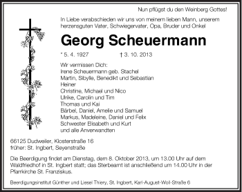 Todesanzeige von Georg Scheuermann von saarbruecker_zeitung