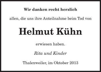 Todesanzeige von Helmut Kühn von saarbruecker_zeitung