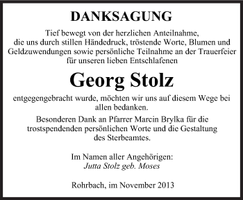 Todesanzeige von Georg Stolz von saarbruecker_zeitung