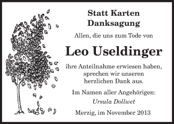Todesanzeige von Leo Useldinger von saarbruecker_zeitung