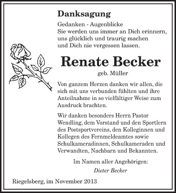 Todesanzeige von Renate Becker von saarbruecker_zeitung