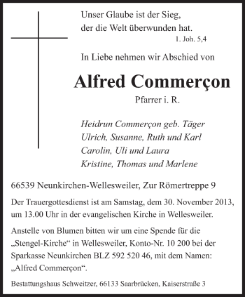 Todesanzeige von Alfred Commercon von saarbruecker_zeitung