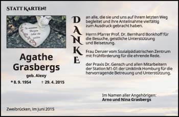Todesanzeige von Agathe Grasbergs von saarbruecker_zeitung
