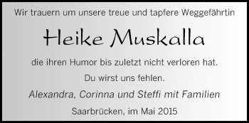 Todesanzeige von Heike Muskalla von saarbruecker_zeitung