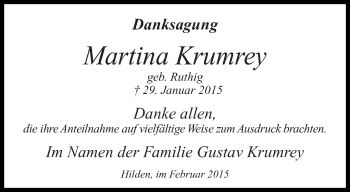 Todesanzeige von Martina Krumrey von saarbruecker_zeitung