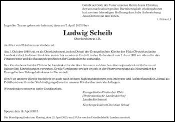 Todesanzeige von Ludwig Scheib von saarbruecker_zeitung