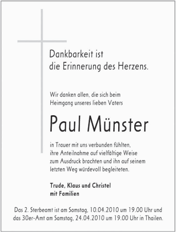 Todesanzeige von Paul Münster von SAARBRÜCKER ZEITUNG