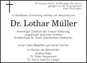 Todesanzeige von Lother Müller von saarbruecker_zeitung