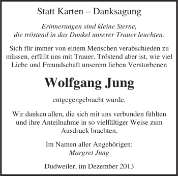 Todesanzeige von Wolfgang Jung von saarbruecker_zeitung