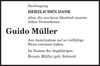 Todesanzeige von Guido Müller von saarbruecker_zeitung