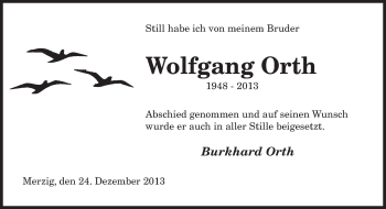 Todesanzeige von Wolfgang Orth von saarbruecker_zeitung