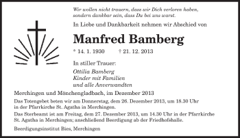 Todesanzeige von Manfred Bamberg von saarbruecker_zeitung