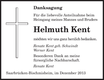 Todesanzeige von Helmuth Kent von saarbruecker_zeitung