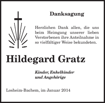 Todesanzeige von Hildegard Gratz von saarbruecker_zeitung