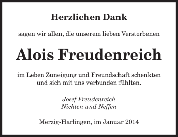 Todesanzeige von Alois Freudenreich von saarbruecker_zeitung
