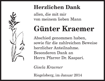 Todesanzeige von Günter Kraemer von saarbruecker_zeitung