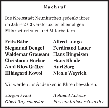 Todesanzeige von Nachruf Neunkirchen von saarbruecker_zeitung