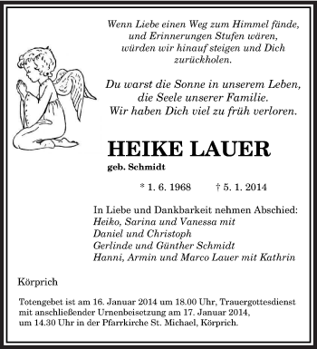 Todesanzeige von Heike Lauer von saarbruecker_zeitung