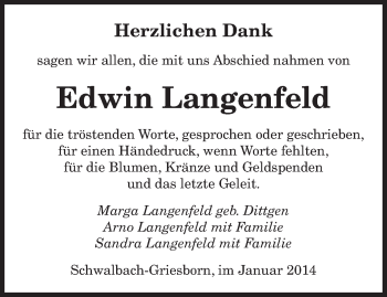 Todesanzeige von Edwin Langenfeld von saarbruecker_zeitung