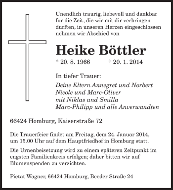 Todesanzeige von Heike Böttler von saarbruecker_zeitung