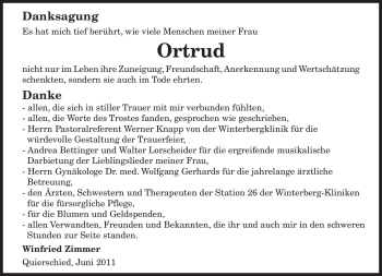Todesanzeige von Ortrud Unbekannt von SAARBRÜCKER ZEITUNG