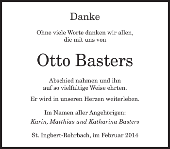 Todesanzeige von Otto Basters von saarbruecker_zeitung