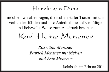 Todesanzeige von Karl-Heinz Menzner von saarbruecker_zeitung