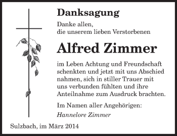 Todesanzeige von Alfred Zimmer von saarbruecker_zeitung