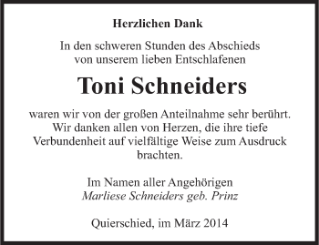 Todesanzeige von Toni Schneiders von saarbruecker_zeitung