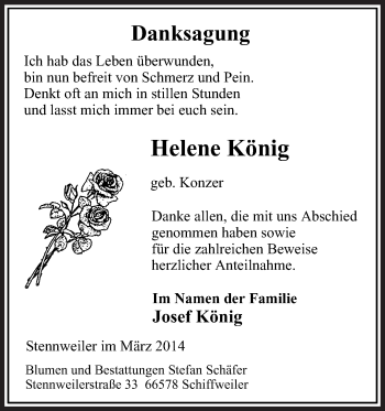 Todesanzeige von Helene König von saarbruecker_zeitung
