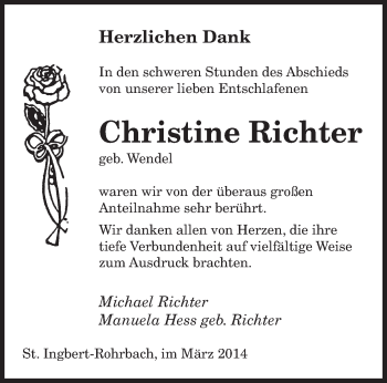 Todesanzeige von Christine Richter von saarbruecker_zeitung