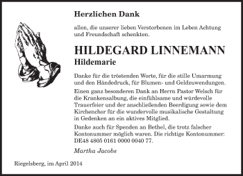 Todesanzeige von Hildegard Linnemann von saarbruecker_zeitung