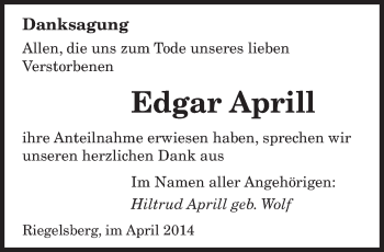 Todesanzeige von Edgar April von saarbruecker_zeitung