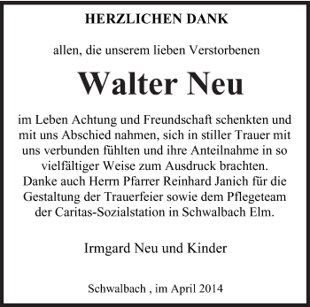 Todesanzeige von Walter Neu von saarbruecker_zeitung