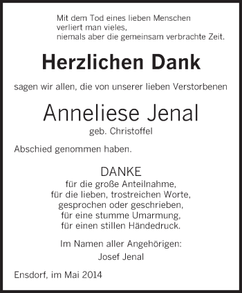 Todesanzeige von Anneliese Jenal von saarbruecker_zeitung