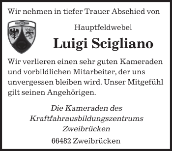 Todesanzeige von Luigi Scigliano von saarbruecker_zeitung