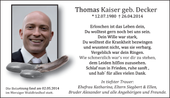 Todesanzeige von Thomas Kaiser von saarbruecker_zeitung