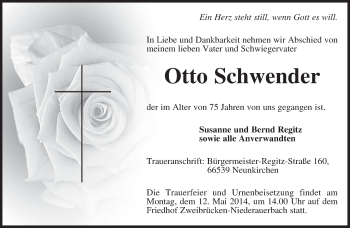 Todesanzeige von Otto Schwender von saarbruecker_zeitung