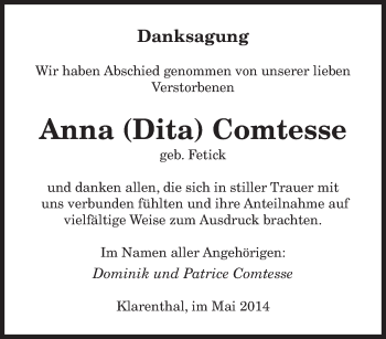 Todesanzeige von Anna Comtesse von saarbruecker_zeitung