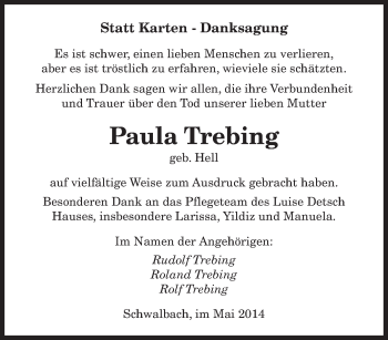 Todesanzeige von Paula Trebing von saarbruecker_zeitung