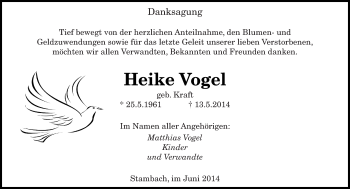 Todesanzeige von Heike Vogel von saarbruecker_zeitung