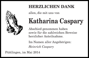 Todesanzeige von Katharina Caspary von saarbruecker_zeitung