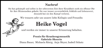 Todesanzeige von Heike Vogel von saarbruecker_zeitung