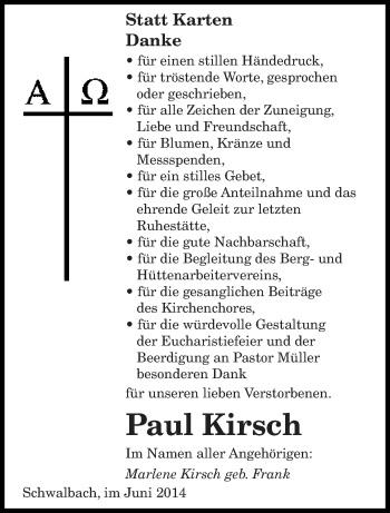 Todesanzeige von Paul Kirsch von saarbruecker_zeitung