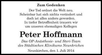 Todesanzeige von Peter Hoffmann von saarbruecker_zeitung