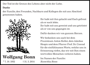 Todesanzeige von Wolfgang Bonn von saarbruecker_zeitung